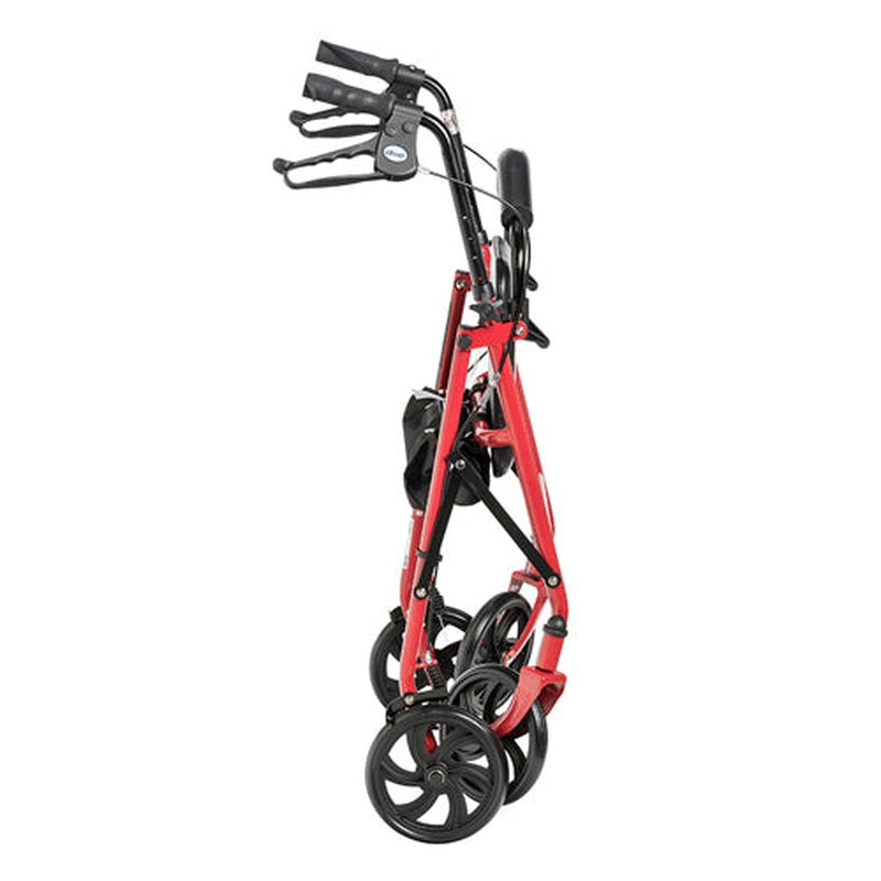 4 wheel steel rollator w 8 casters basket loop red