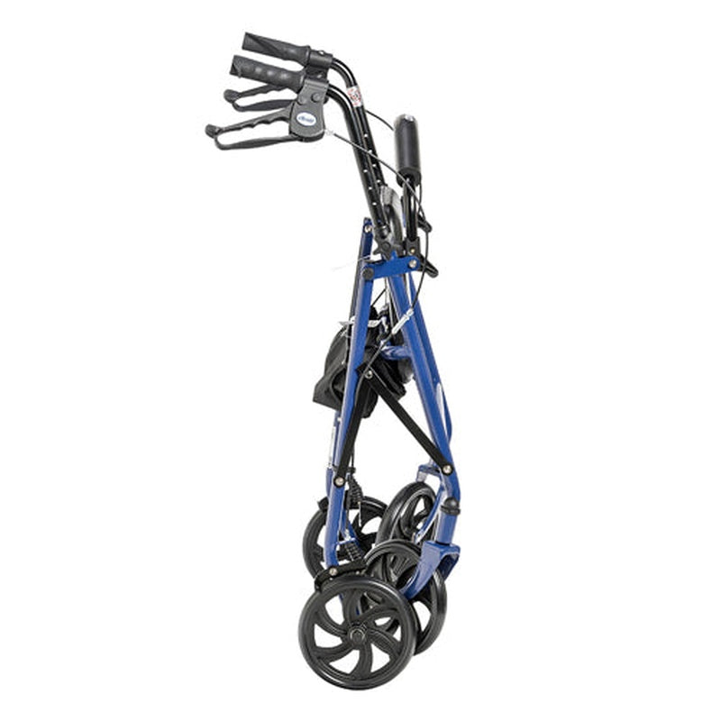4 wheel steel rollator w 8 casters basket loop blue