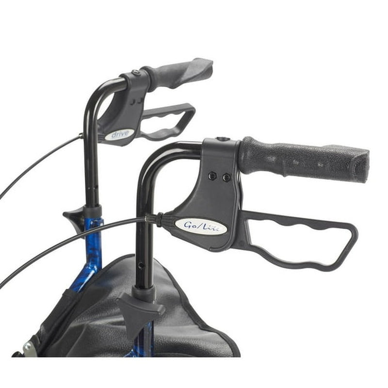 rollator 3 wheeled w pouch basket loop brake flame blue
