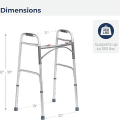 probasics aluminum two button release folding walker without wheels