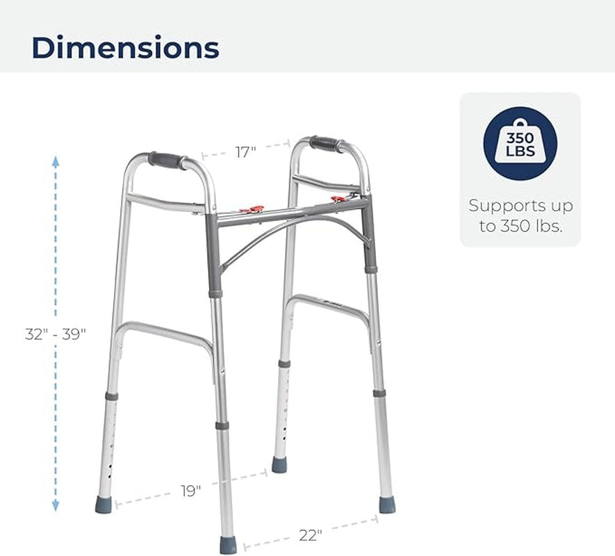 probasics aluminum two button release folding walker without wheels