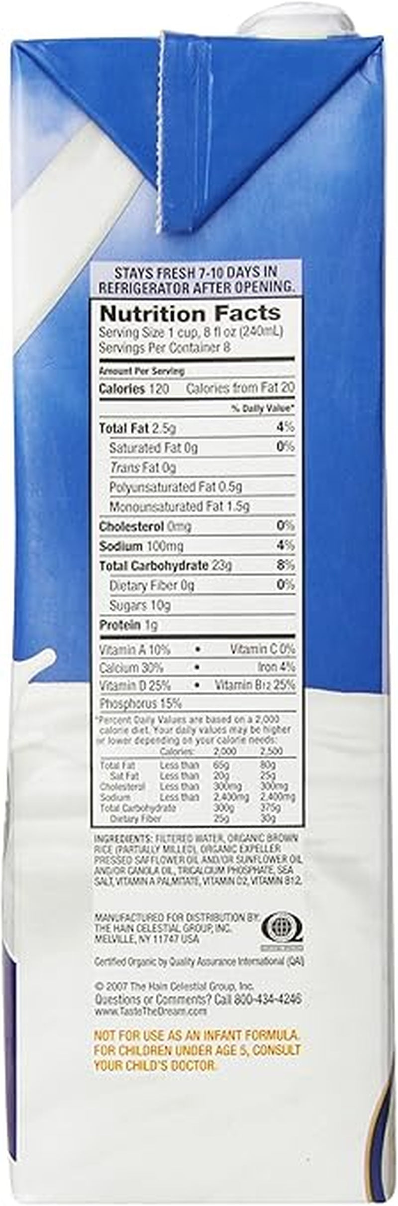 Rice Dream Original Rice Drink - Enriched Organic - Case Of 8 - 64 Fl Oz.