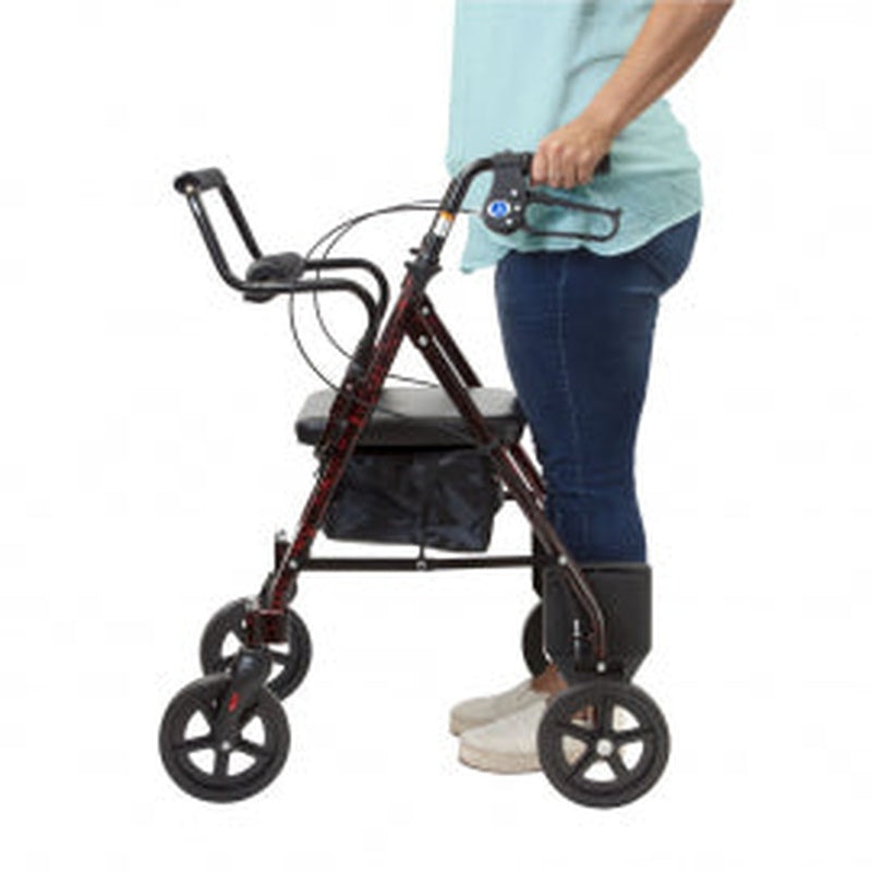 Dynarex 10208 DynaGo Duo Transport Stand up Folding Rollator, 300lbs Capacity Aluminium Red Frame
