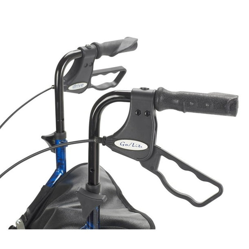 rollator 3 wheeled w pouch basket loop brake flame blue