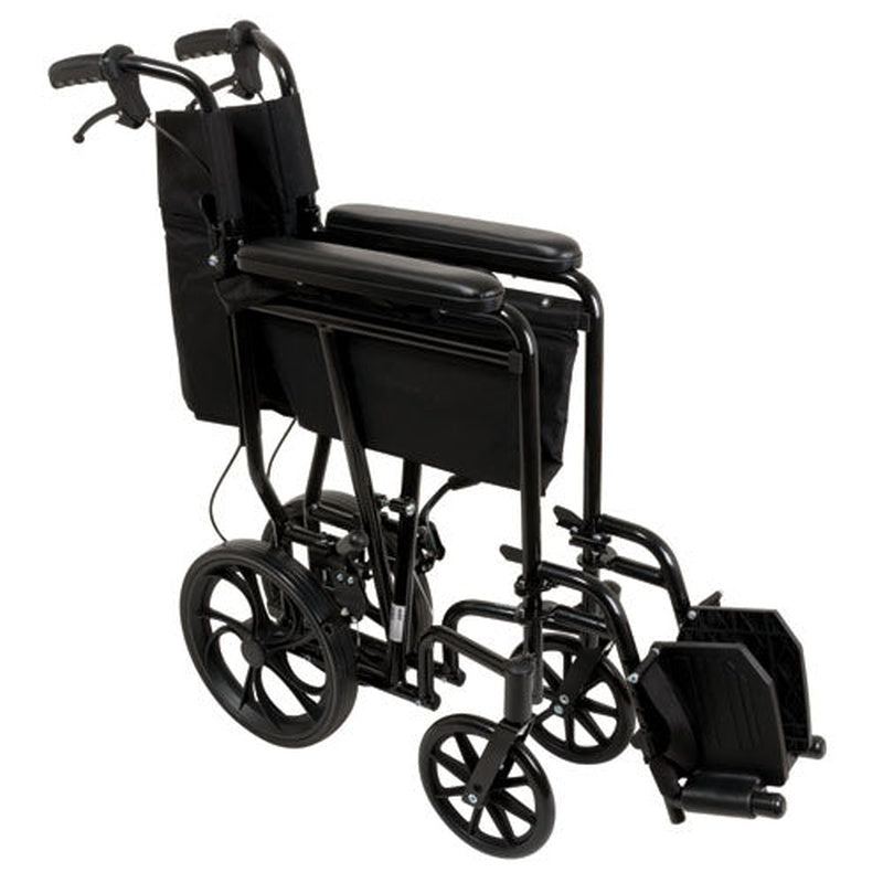 Probasics Expedition Aluminum Transport Wheelchair with Padded full-length permanent armrests and Swing-away Footrests ,12 inch Rear Wheels ,300 lbs Weight Capacity  ,TCA191612BK