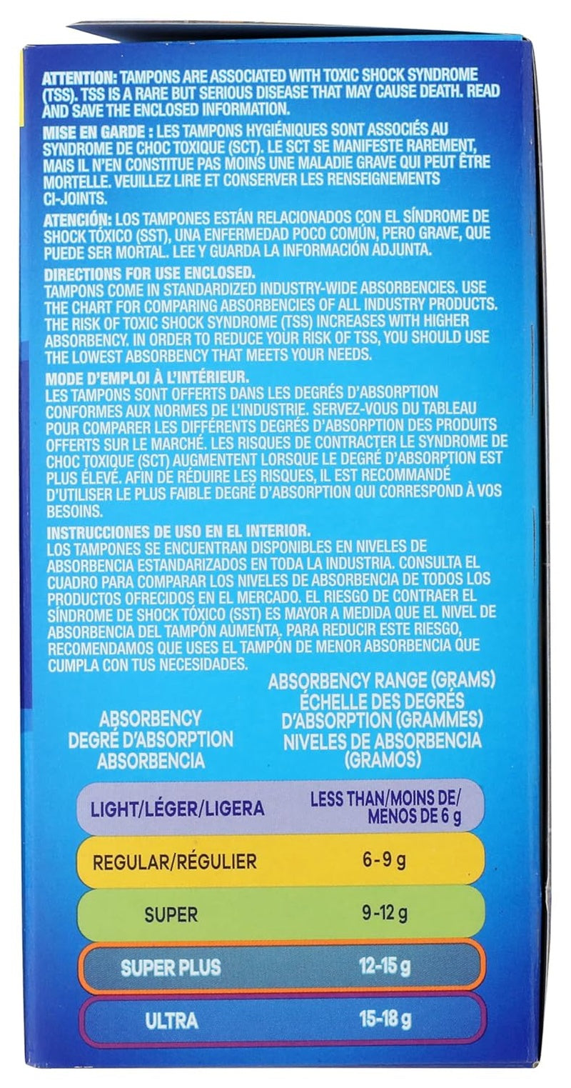 tampon tampax pearl light regular super absorbency plastic applicator individually wrapped packaging type box
