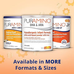 pediatric oral supplement puramino jr vanilla flavor 14 1 oz can powder amino acid cows milk allergy packaging type case