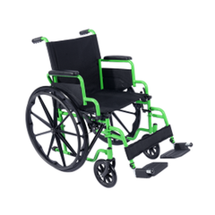 16×16 green wheelchair with adjustable footrests, front view