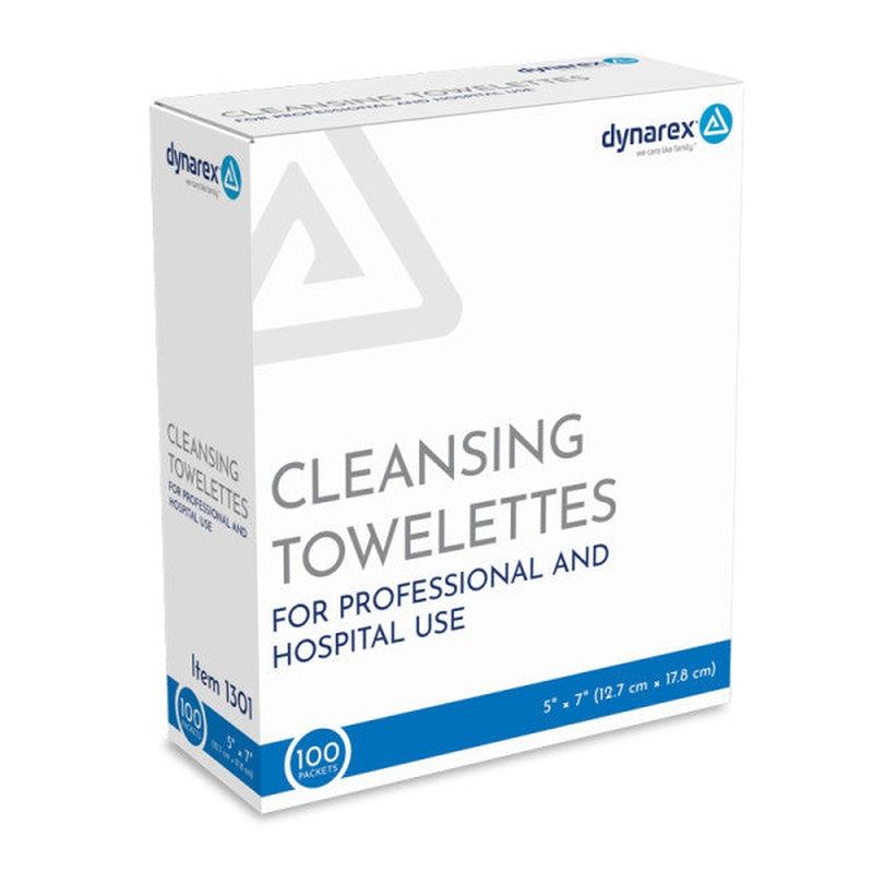 Dynarex Antiseptic Skin Towelettes – 5% Alcohol / 0.13% Benzalkonium Chloride, 5 x 7 in Individual Packets, Box of 100, Latex-Free