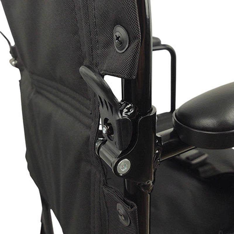 Lightweight power wheelchair footrest and frame detail close-up