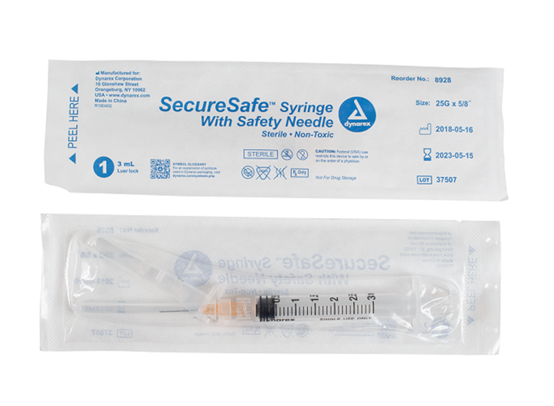 Dynarex SecureSafe Syringe with Safety Needle,Pack Type 8 Box per Case