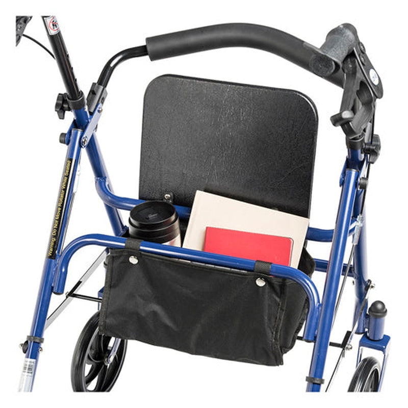 4 wheel steel rollator w 8 casters basket loop blue