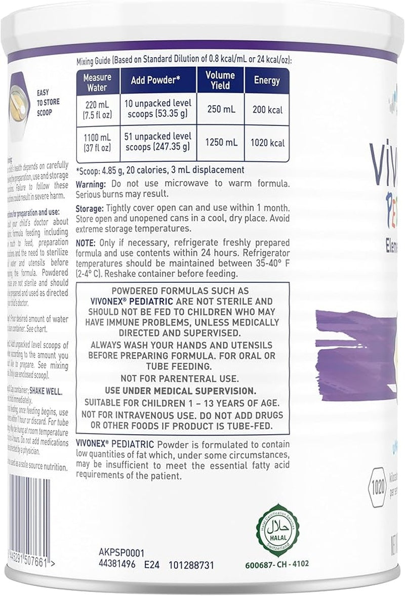 pediatric oral supplement vivonex pediatric unflavored 400 gram can powder amino acid