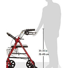 rollator 4 wheel with pouch padded seat red drive