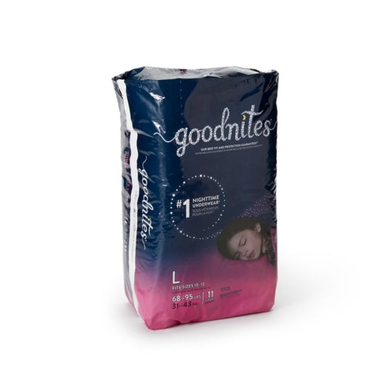female youth absorbent underwear goodnites pull on with tear away seams large disposable heavy absorbency packaging type case