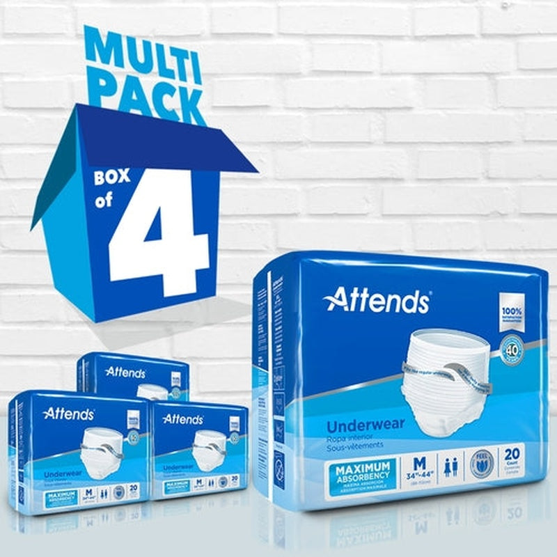 unisex adult absorbent underwear attends pull on with tear away seams medium disposable heavy absorbency packaging type case