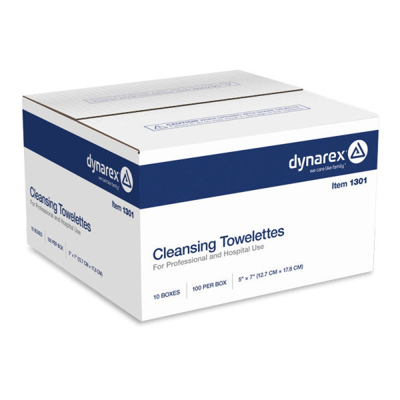 Dynarex Antiseptic Skin Towelettes – 5% Alcohol / 0.13% Benzalkonium Chloride, 5 x 7 in Individual Packets, Box of 100, Latex-Free