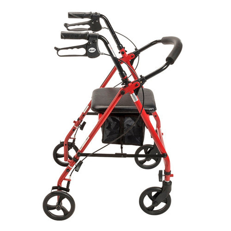 Drive Medical Knocked-down Steel Rollator For Seniors and Elders, Wheel size 6inches With Height Adjustable 31" -36", Weight Capacity 350lbs, Red, R800KDRD
