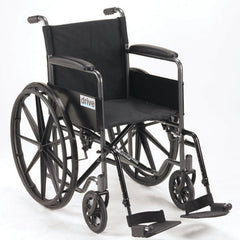 18-inch manual wheelchair with fixed full arms and detachable swingaway footrests