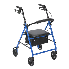 Dynarex DynaGo Advantage Folding Rollator with 6inch wheels, Weight Capacity 300lbs Durable Steel Frame Rollator, Available Color Blue and Red, 10205,6