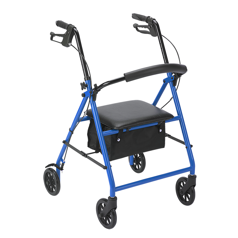 Dynarex DynaGo Advantage Folding Rollator with 6inch wheels, Weight Capacity 300lbs Durable Steel Frame Rollator, Available Color Blue and Red, 10205,6