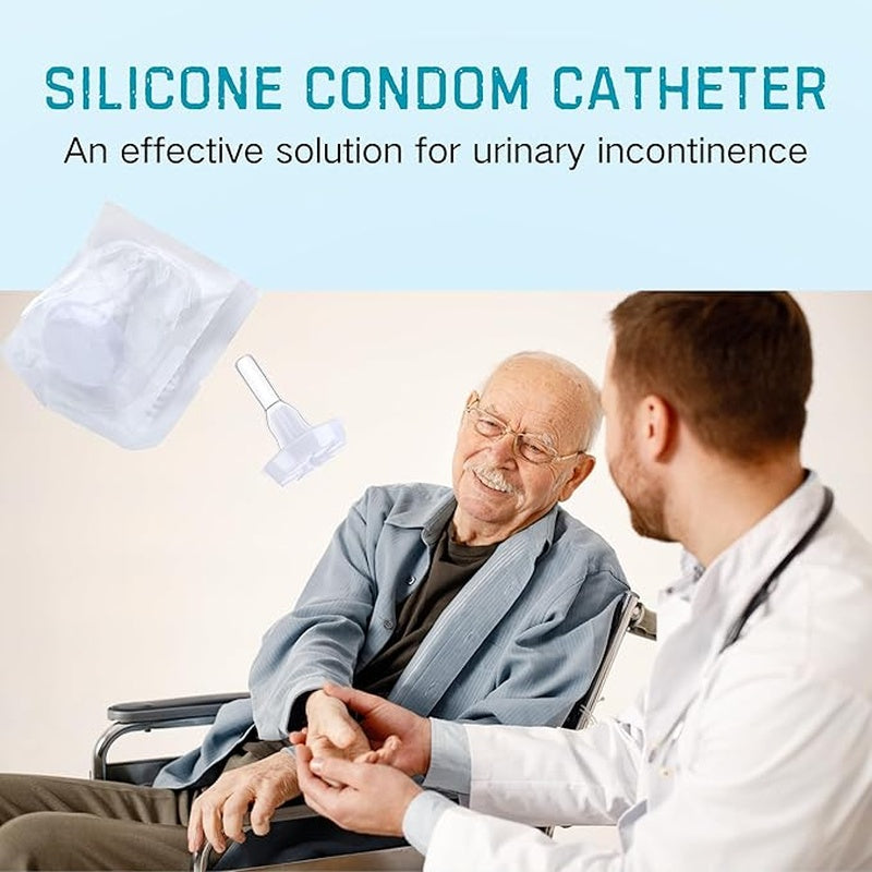 male external catheter natural non adhesive reusable strap silicone medium packaging type box