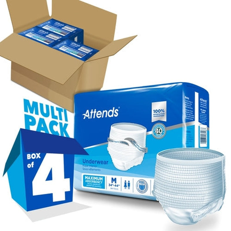 unisex adult absorbent underwear attends pull on with tear away seams medium disposable heavy absorbency packaging type case