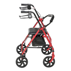 4 wheel steel rollator w 8 casters basket loop red