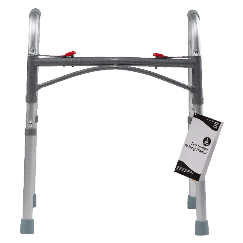 Dynarex Two Button Folding Walker - Lightweight, Adjustable Mobility Aid for Enhanced Stability and Support. Perfect for Seniors and Rehabilitation Use.