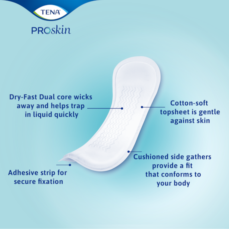 bladder control pad tena proskin heavy long 15 inch length heavy absorbency dry fast core one size fits most packaging type case