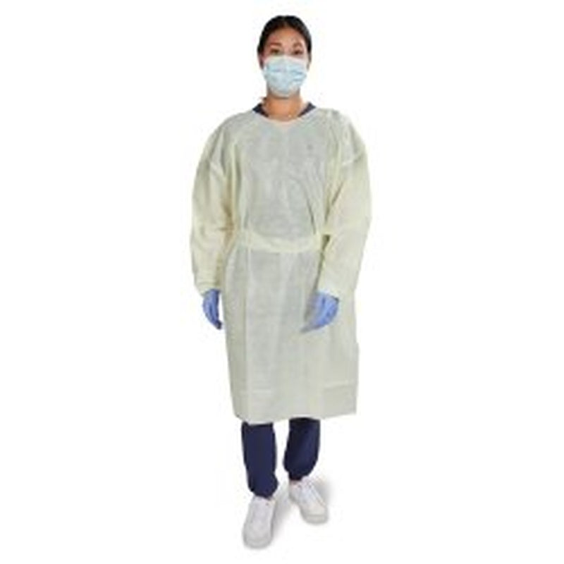 Protective Procedure Gown Halyard Basics X-Large Yellow NonSterile AAMI Level 2 Disposable | 10BG/Case)