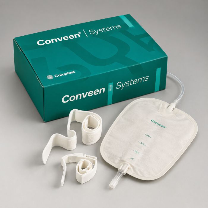 Urinary Leg Bag Conveen Security+ Anti-Reflux Valve Sterile 1500 mL Polyethylene / Flocked | 10/Box