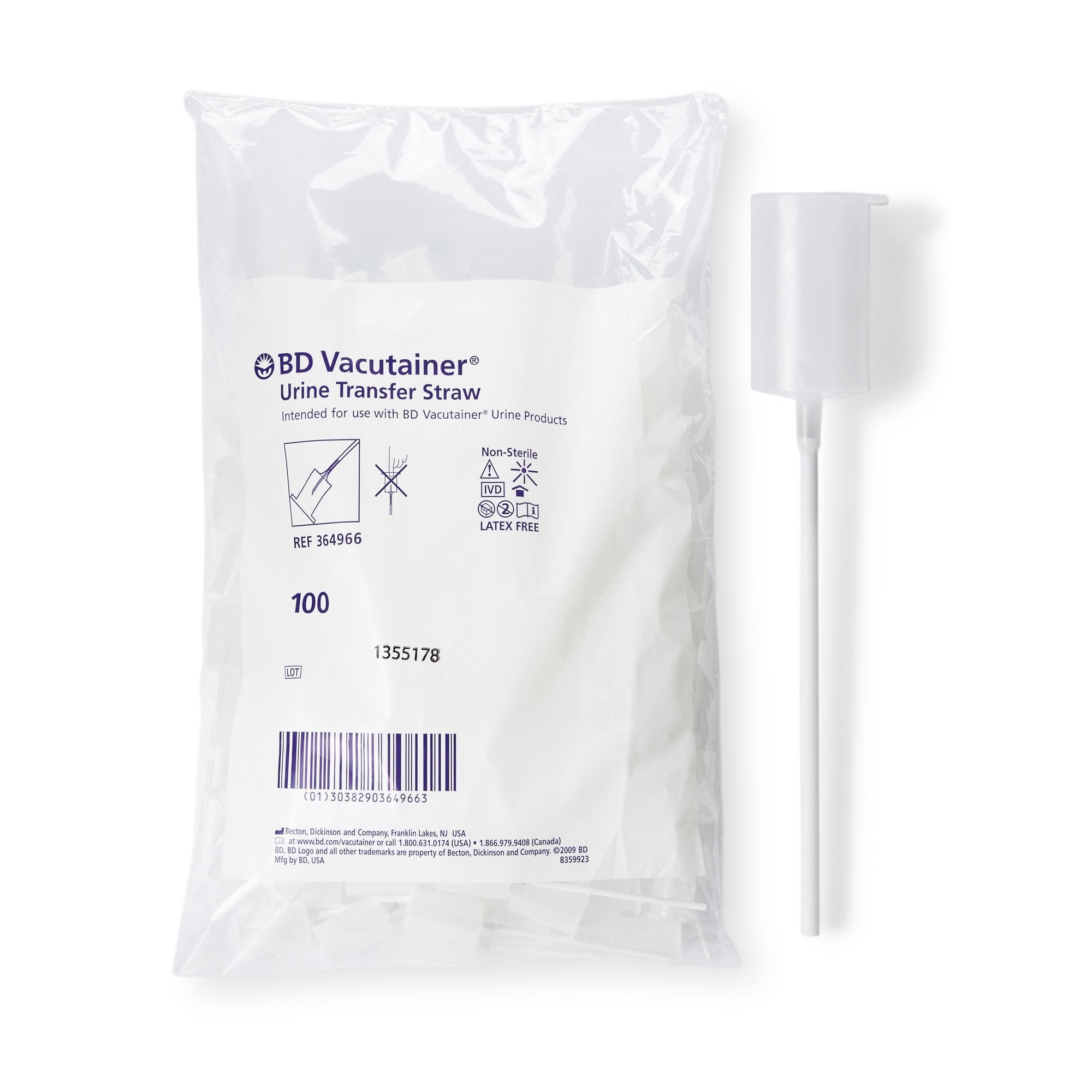 Urine Transfer Straw Vacutainer For BD Vacutainer Urine Collection System