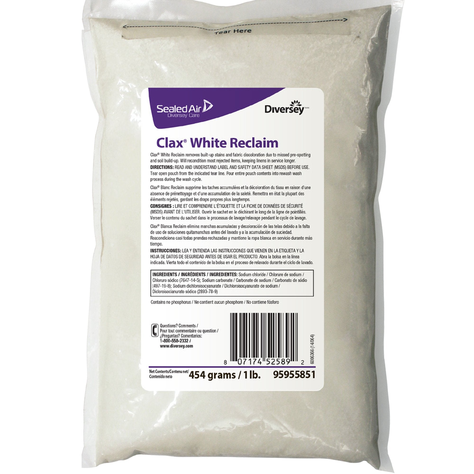 Laundry Stain Remover Clax White Reclaim 1 lbs. Bag Powder Chlorine Scent, Packaging Type- Case