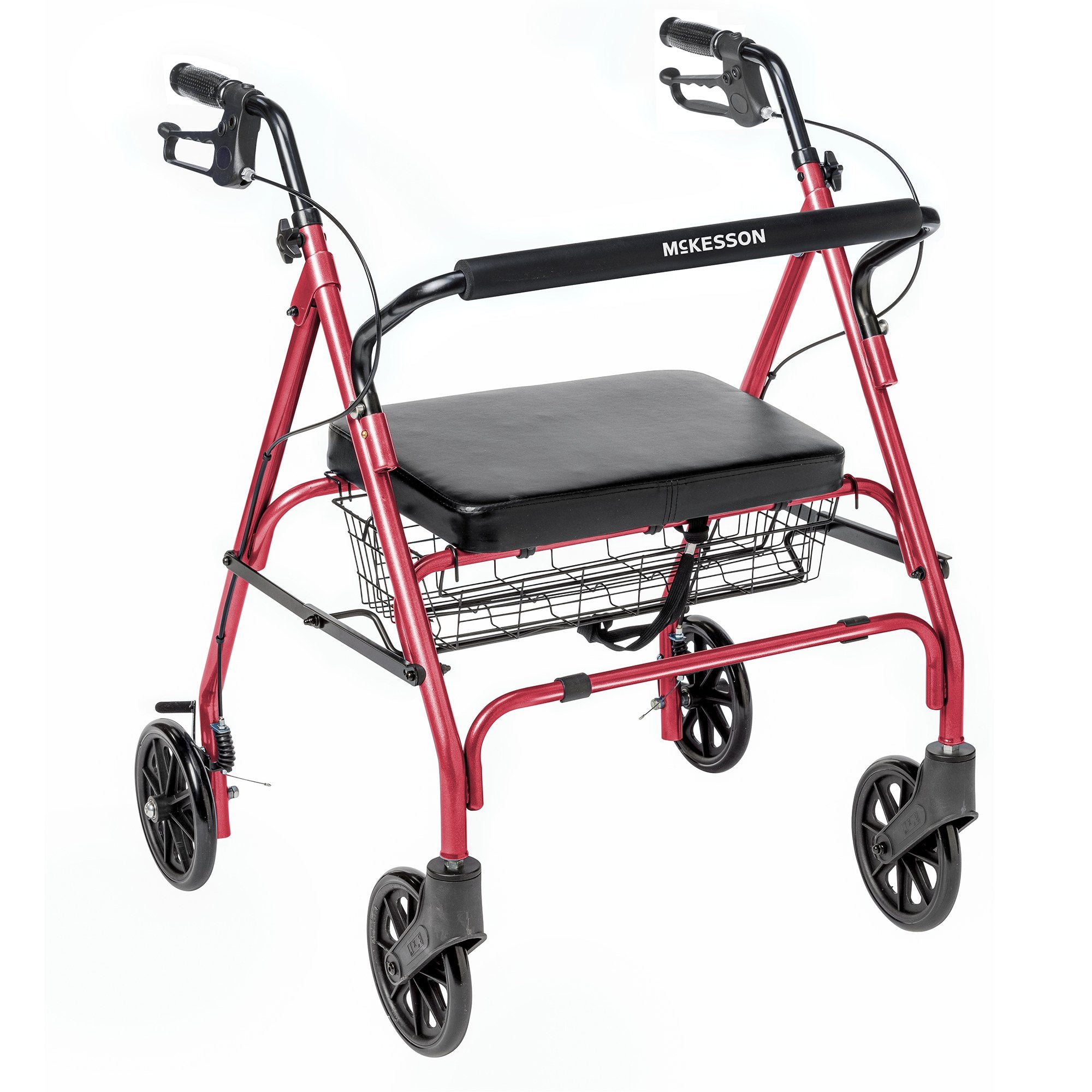 Bariatric 4 Wheel Rollator McKesson Red Adjustable Height / Folding Steel Frame, Packaging Type- Case