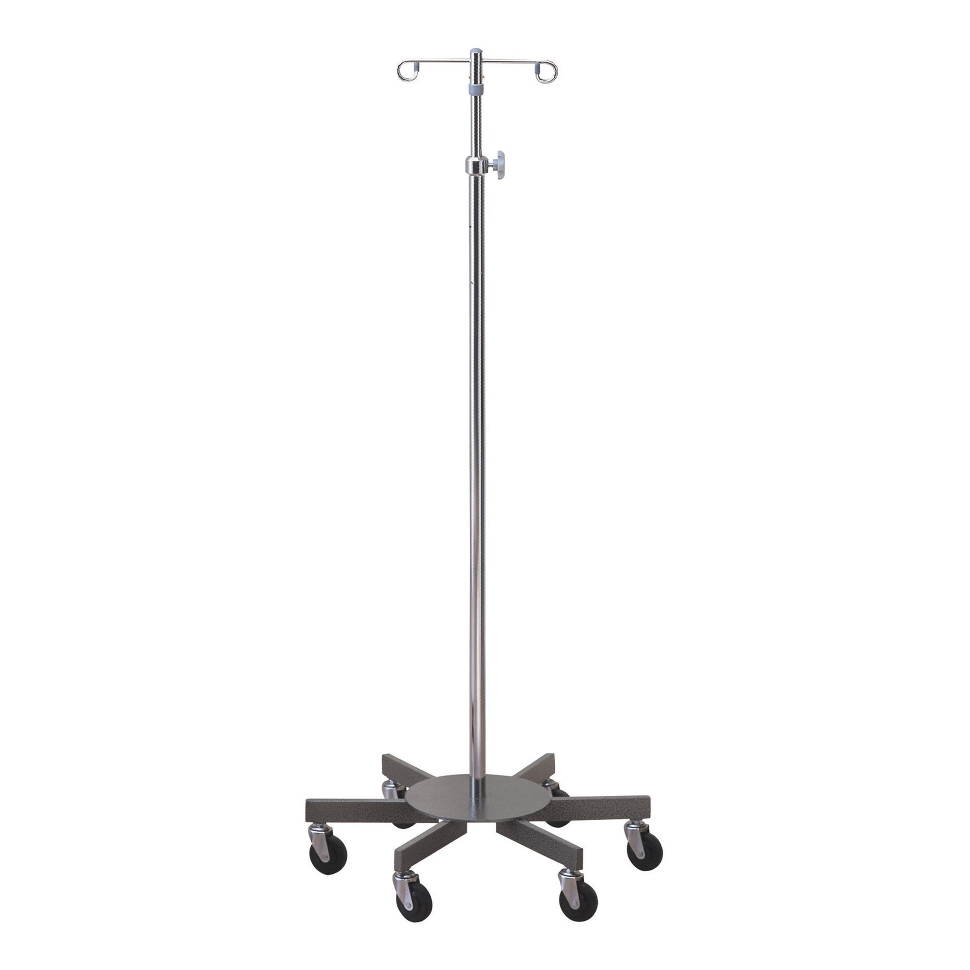 Infusion Pump Stand Floor Stand McKesson 4-Hook 6-Legs, 3 Inch Rubber Wheel, Ball-Bearing Casters, 26 Inch Diameter Epoxy-Coated Steel Base