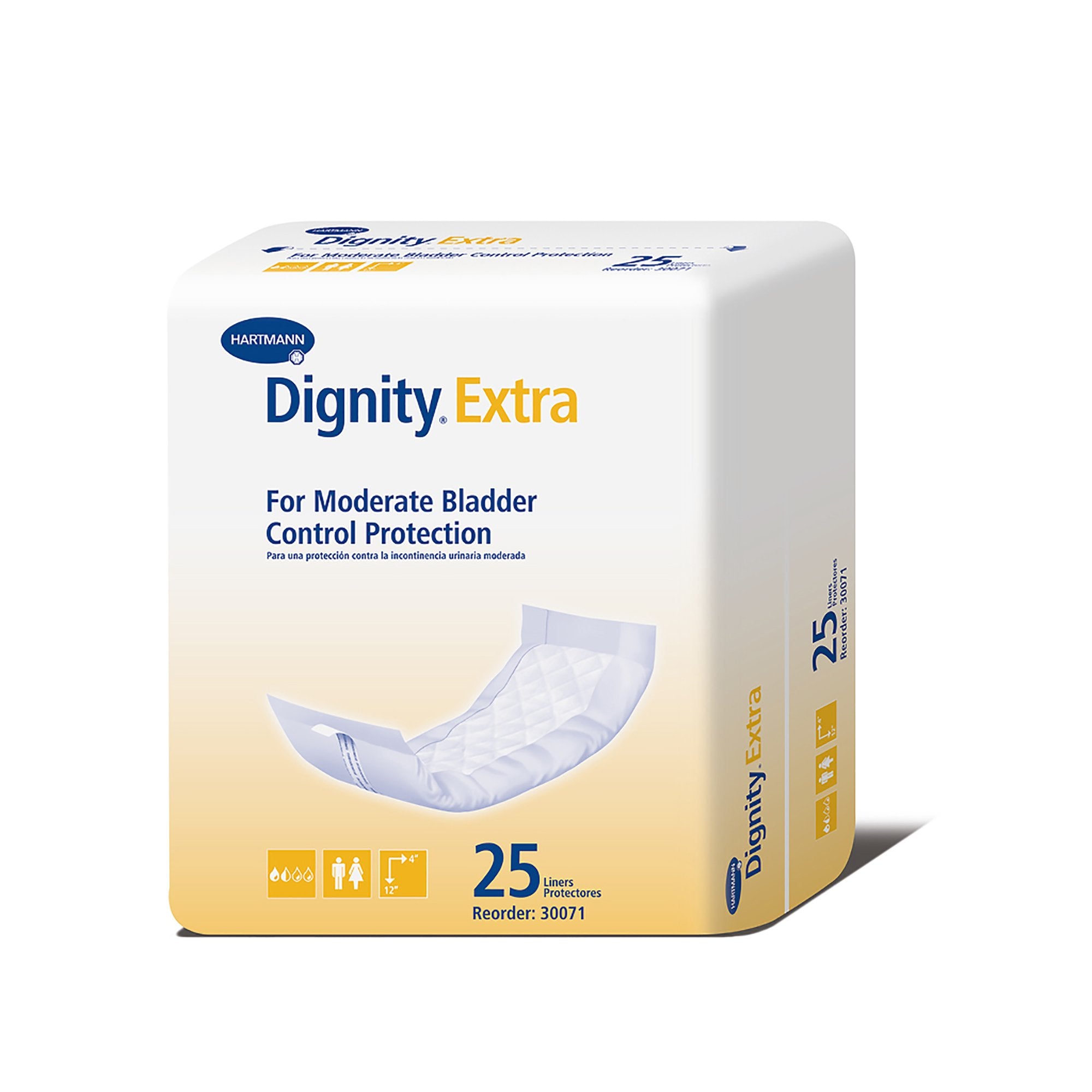 Incontinence Liner Dignity Extra 4 X 12 Inch Moderate Absorbency Polymer Core One Size Fits Most, Packaging Type- Case