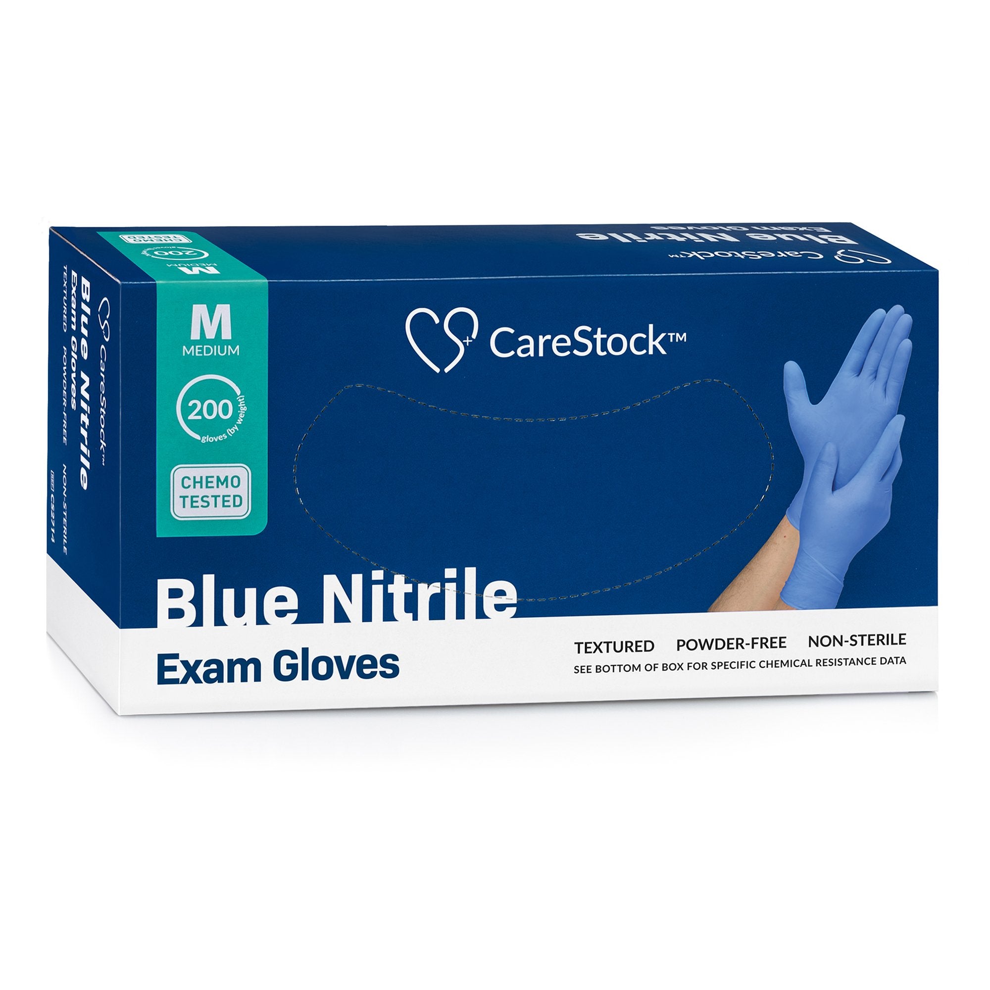 Exam Glove CareStock Medium NonSterile Nitrile Standard Cuff Length Textured Fingertips Blue Chemo Tested