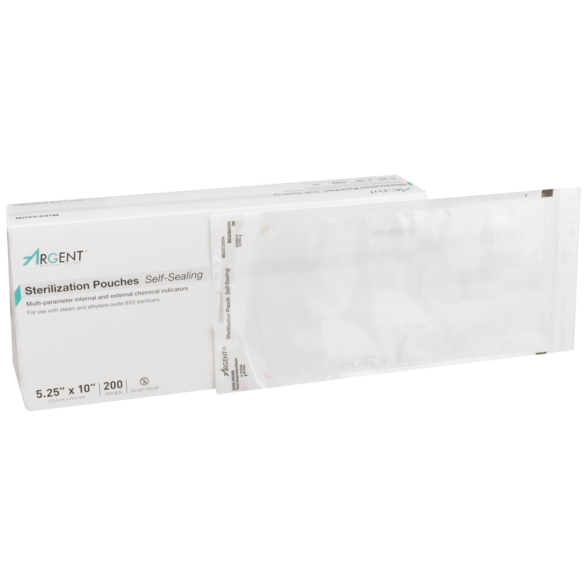 Sterilization Pouch McKesson Argent Sure-Check Ethylene Oxide (EO) Gas / Steam 5-1/4 X 10 Inch Transparent / Blue Self Seal Paper / Film, Packaging Type- Box