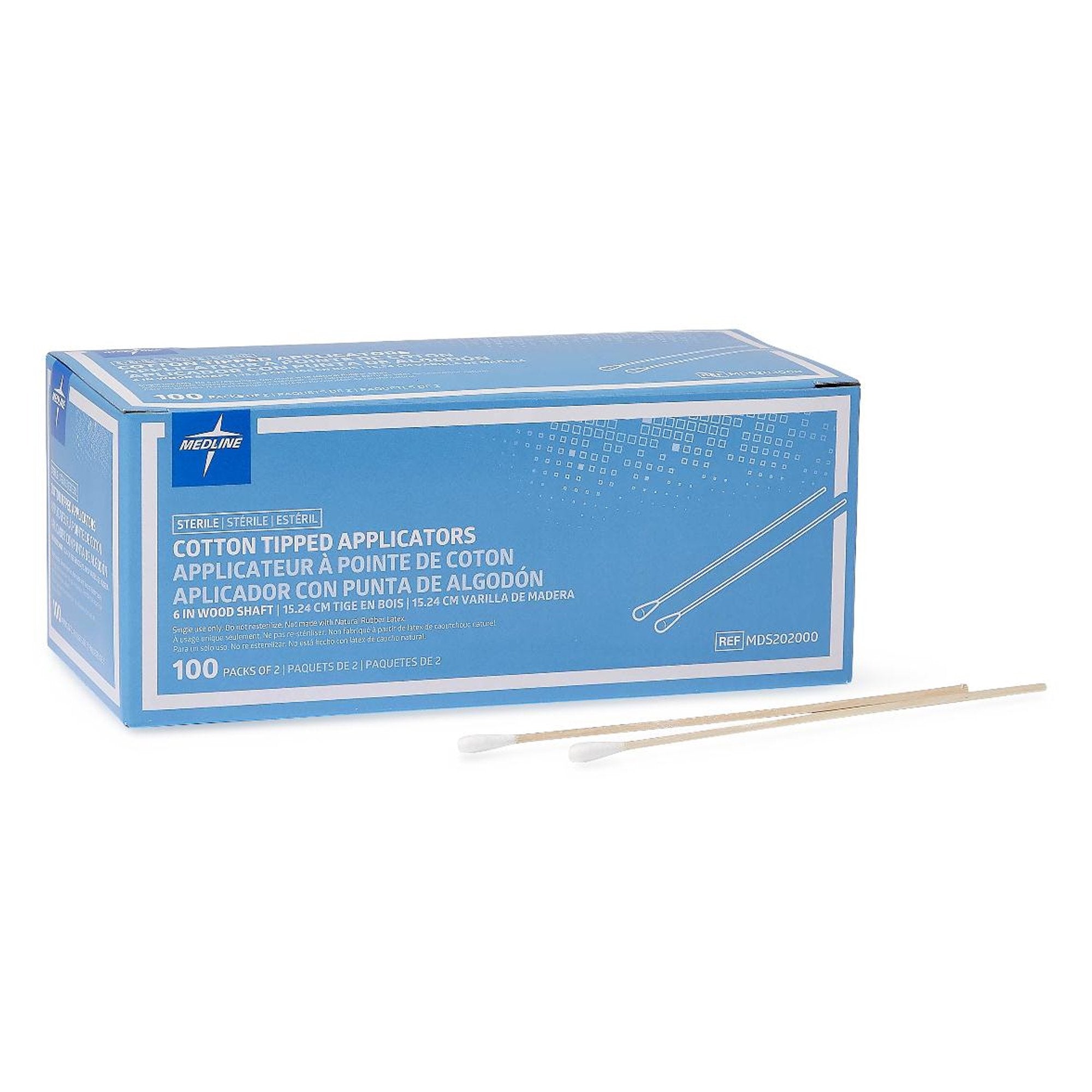 Swabstick Cotton Tip Wood Shaft 6 Inch Sterile 2 per Pack, Packaging Type- Case