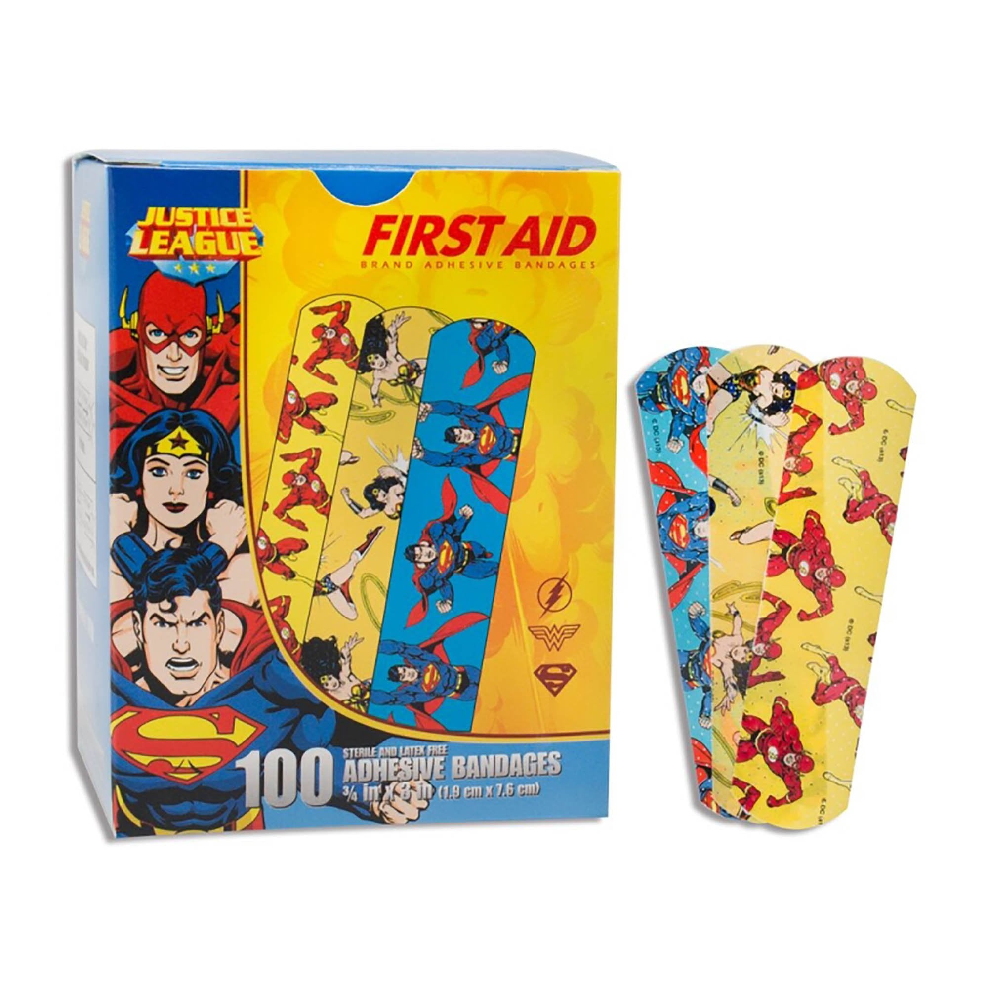 Adhesive Strip American White Cross Stat Strip 3/4 X 3 Inch Plastic Rectangle Kid Design (Superman / Wonder Woman / Flash) Sterile, Packaging Type- Box