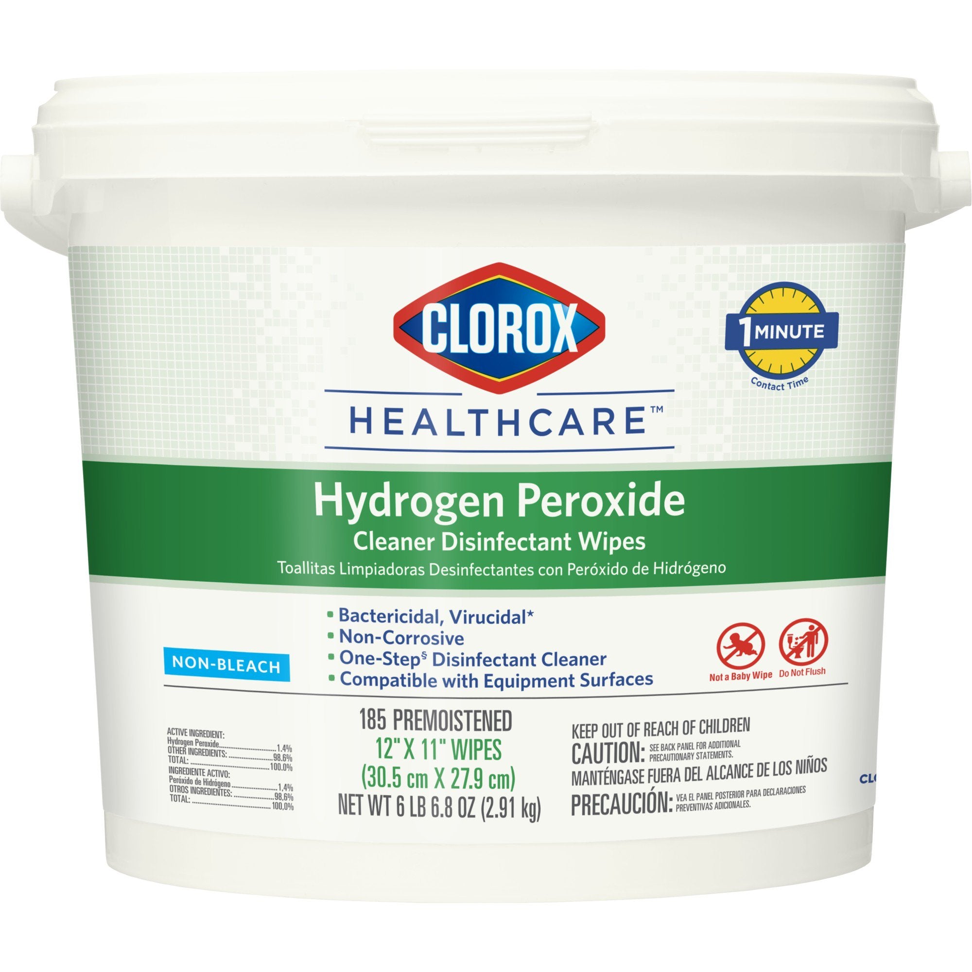 Clorox Healthcare Surface Disinfectant Cleaner Premoistened Hydrogen Peroxide Based Manual Pull Wipe 185 Count Pail Unscented NonSterile, Packaging Type- Case