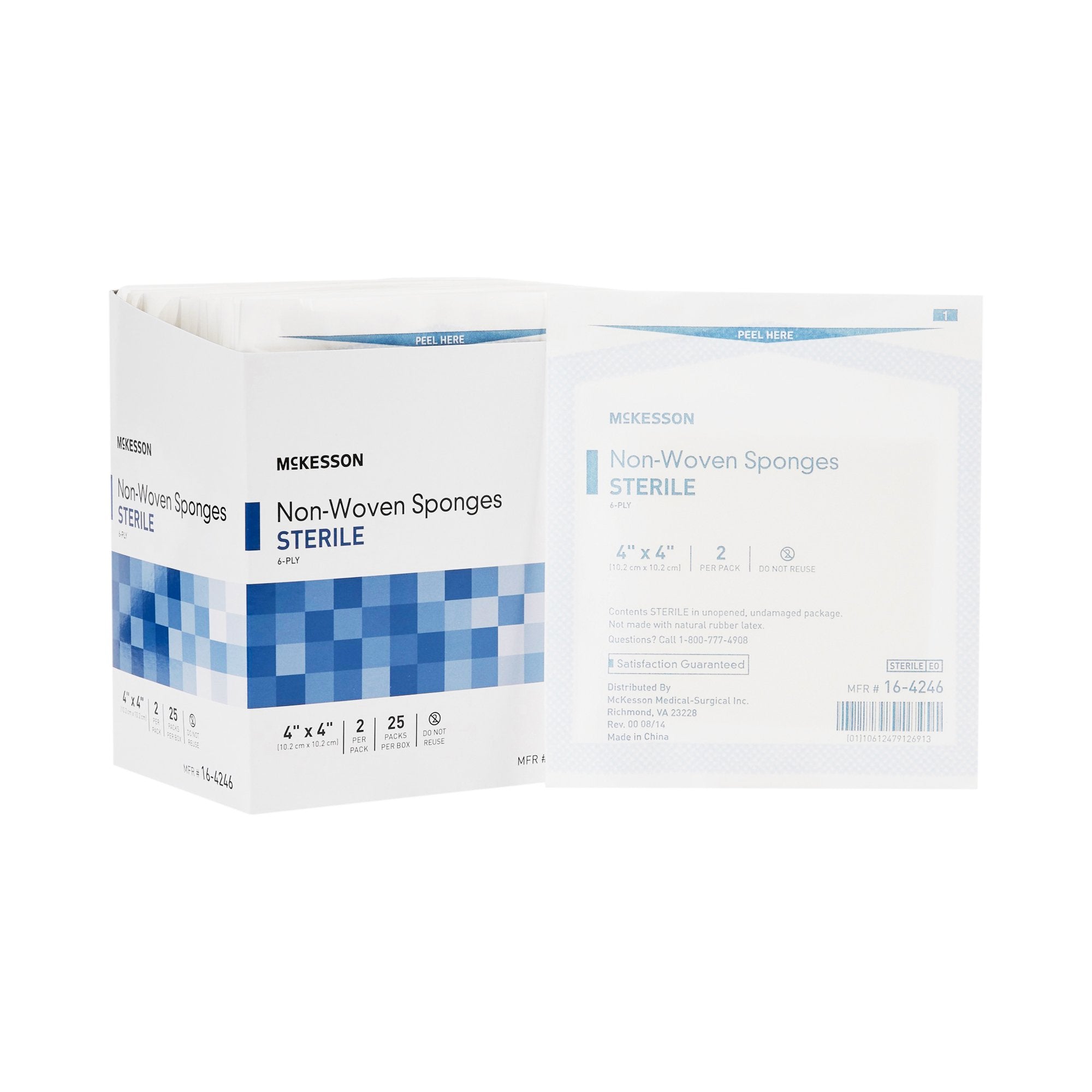 Nonwoven Sponge McKesson 4 X 4 Inch 6-Ply Sterile 2 per Pack, Packaging Type- Box