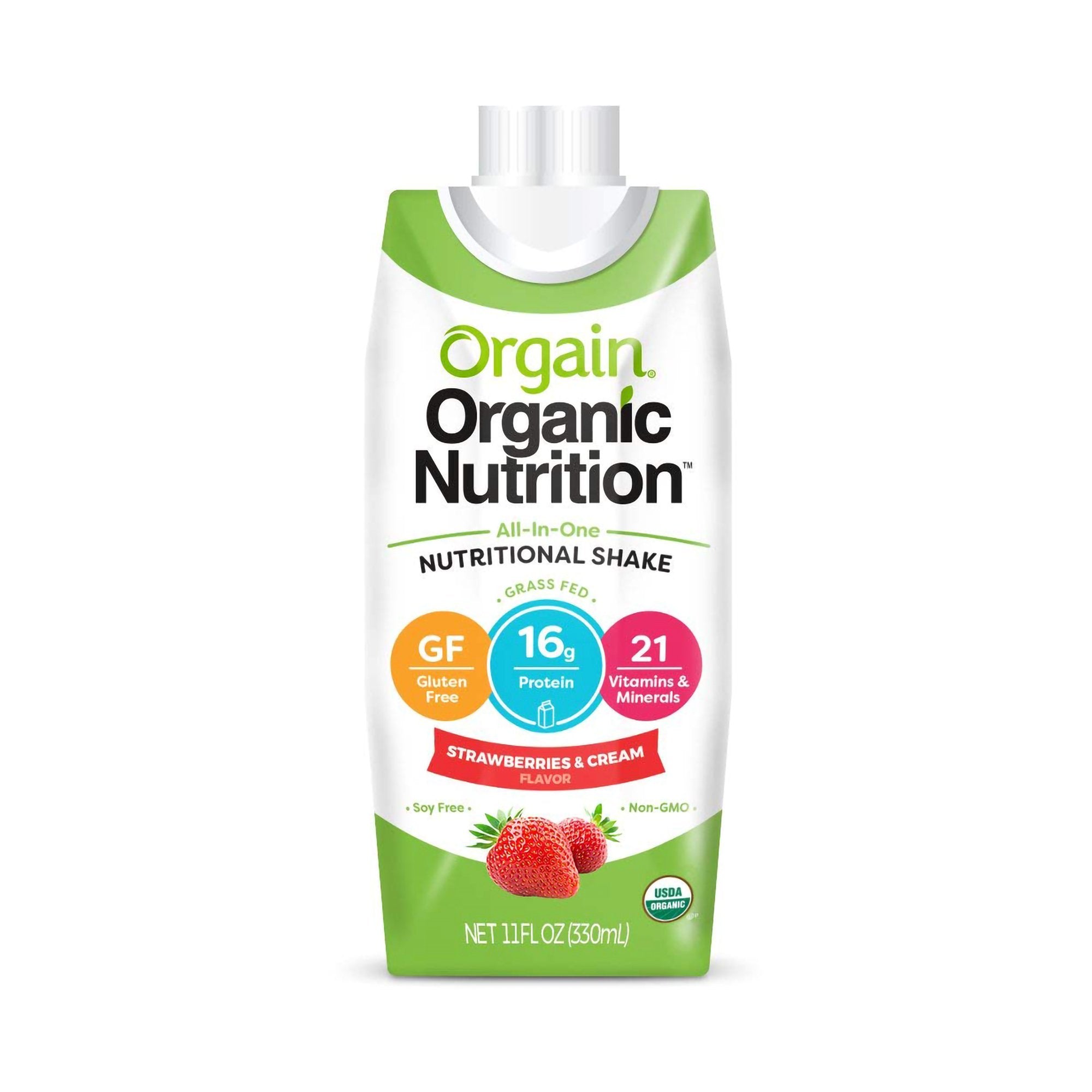 Oral Supplement Orgain Organic Nutritional Shake Strawberries and Cream Flavor Liquid 11 oz. Carton, Packaging Type- Case