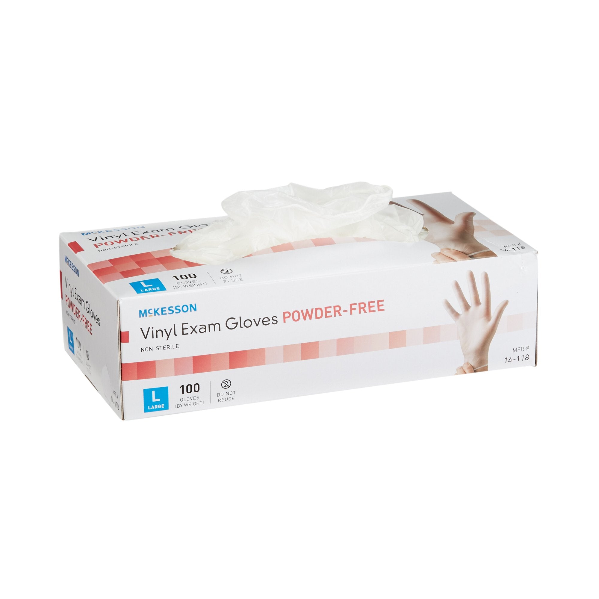 Exam Glove McKesson Large NonSterile Vinyl Standard Cuff Length Smooth Clear Not Rated, Packaging Type- Box