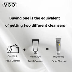 VGO Facial Cleanser of Double Care and Effets 50G All Types of Skins Cleanse and Moisturize A Cleansing Skincare Gentle Charcoal