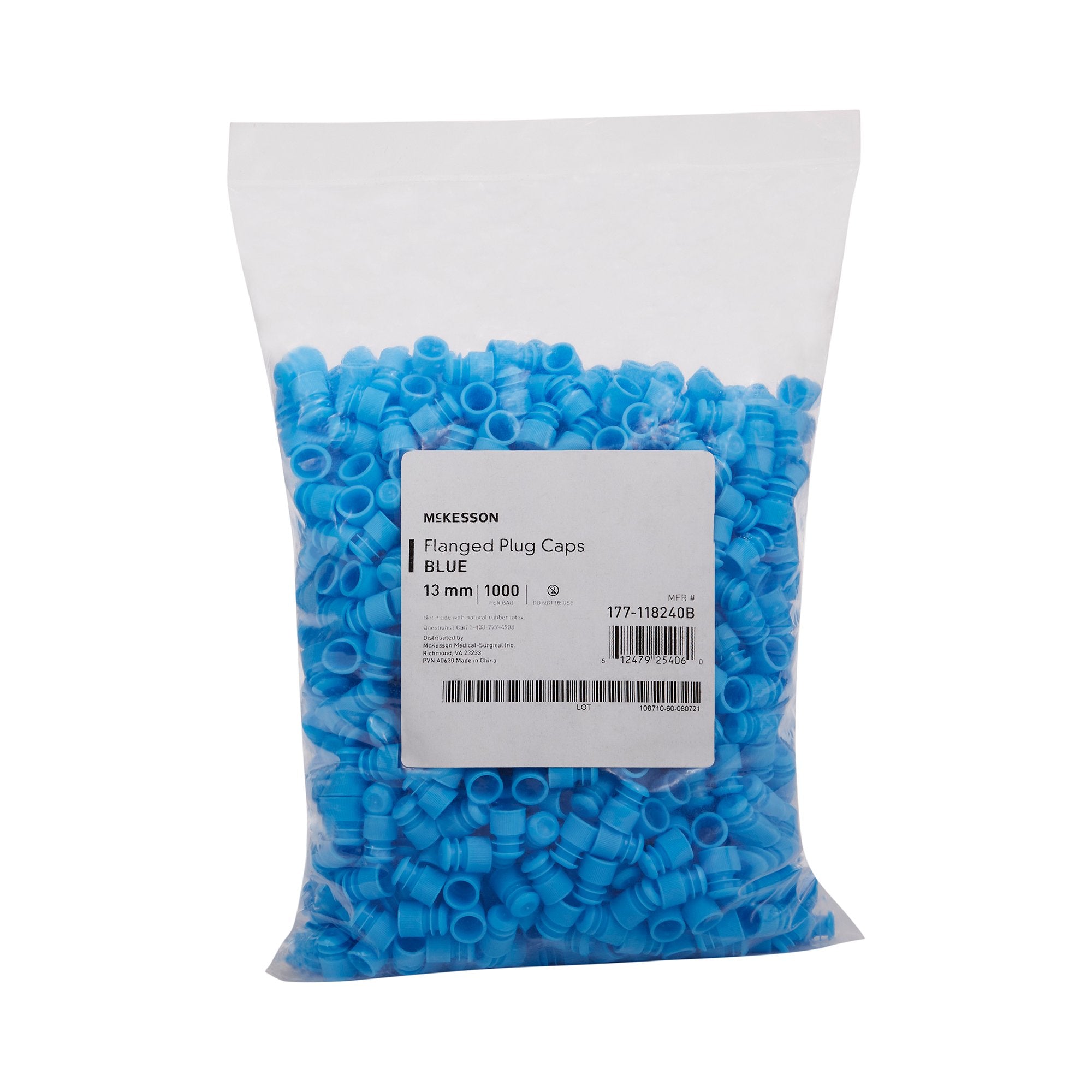 McKesson Tube Closure Polyethylene Flanged Plug Cap Blue 13 mm For Use with 13 mm Blood Drawing Tubes, Glass Test Tubes, Plastic Culture Tubes NonSterile