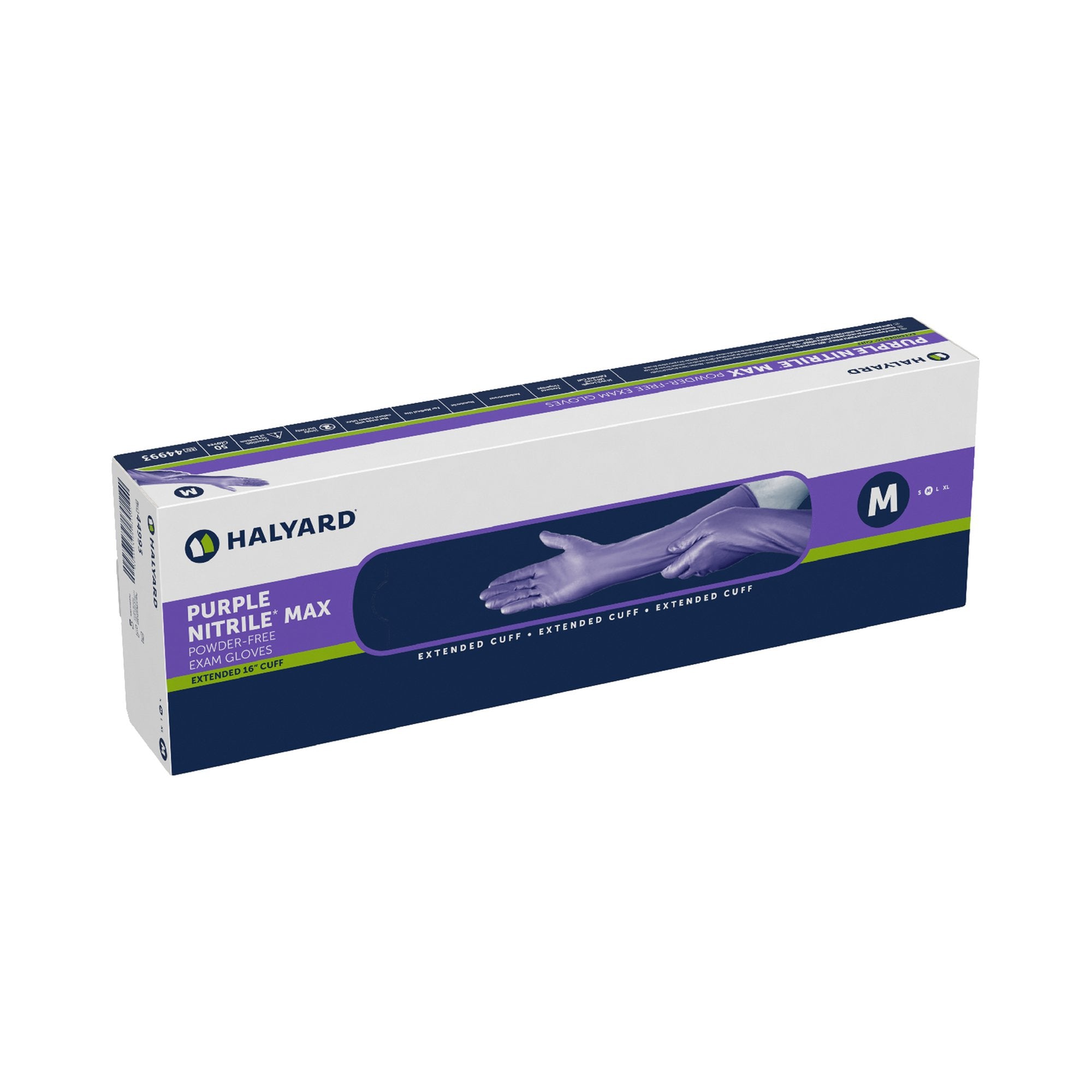 Exam Glove Purple Nitrile Max Medium NonSterile Nitrile Extended Cuff Length Fully Textured Purple Not Rated, Packaging Type- Box