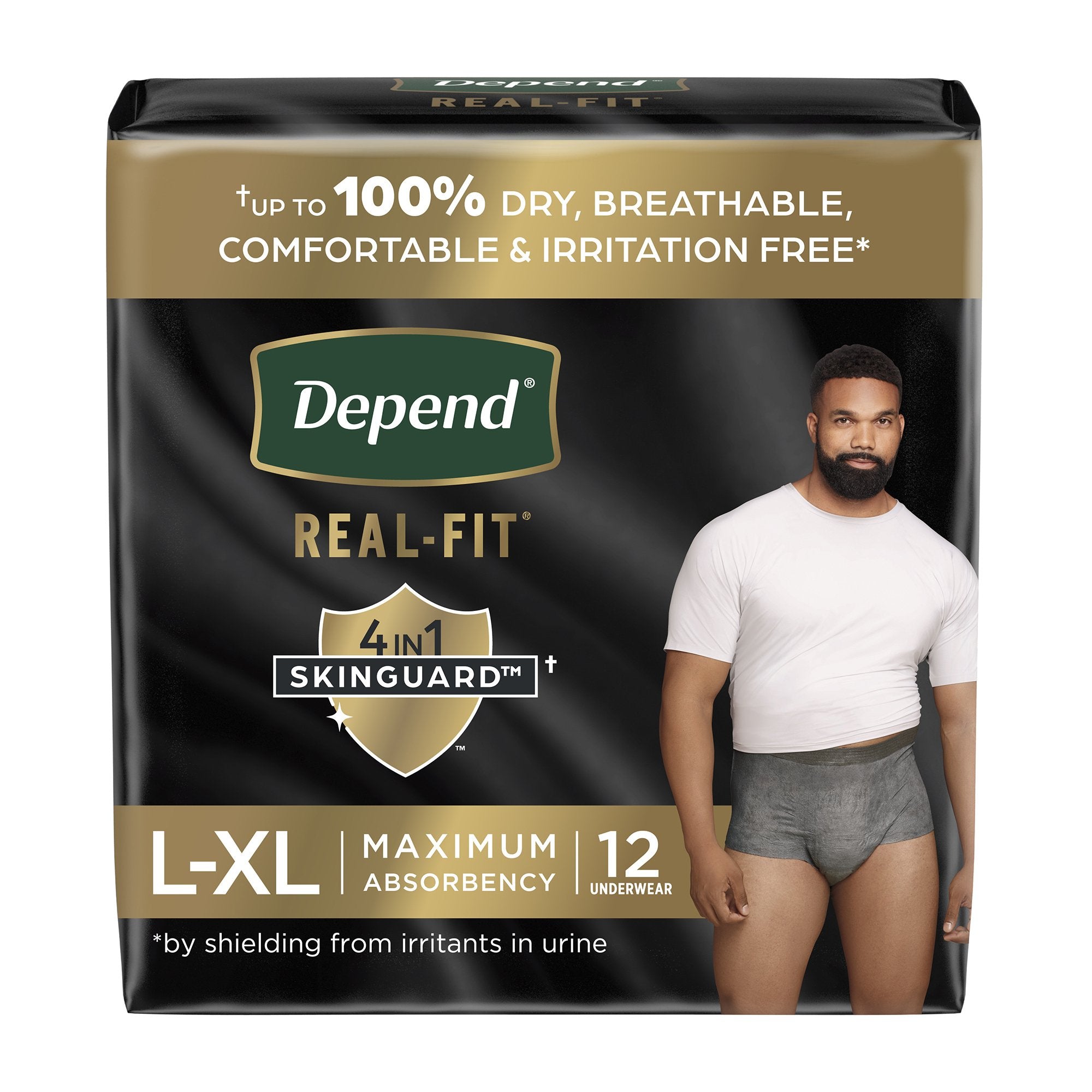 Male Adult Absorbent Underwear Depend Real Fit Waistband Style Large / X-Large Disposable Heavy Absorbency, Packaging Type- Case