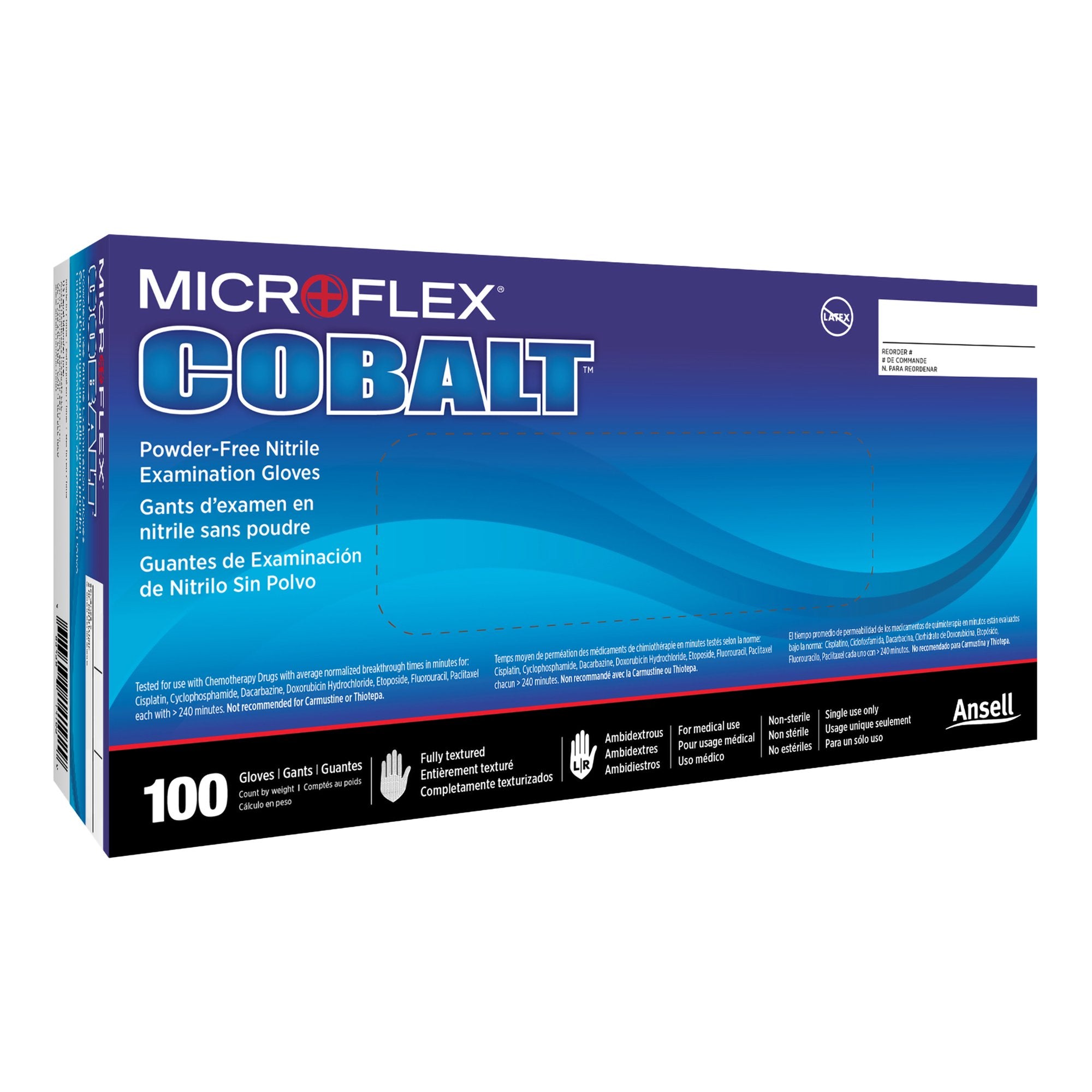 Exam Glove MICROFLEX Cobalt Medium NonSterile Nitrile Standard Cuff Length Fully Textured Blue Not Rated, Packaging Type- Box